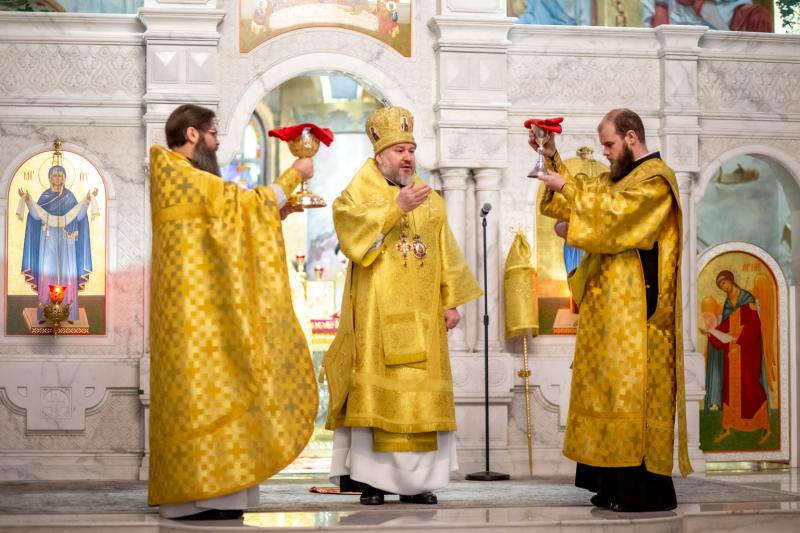 В первую подготовительную Неделю к Великому посту епископ Симон совершил Литургию в Покровском кафедральном соборе города Шахты
