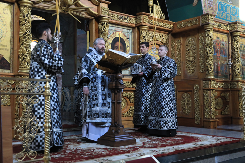 В канун Понедельника Страстной седмицы епископ Шахтинский и Миллеровский Симон совершил вечерню и утреню в Покровском кафедральном соборе г. Шахты.