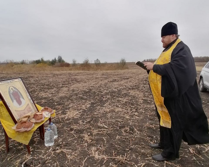 Протиерей Роман Амплеев совершил молебен перед иконой Спорительница хлебов и совершил чин освещения полей местных фермеров