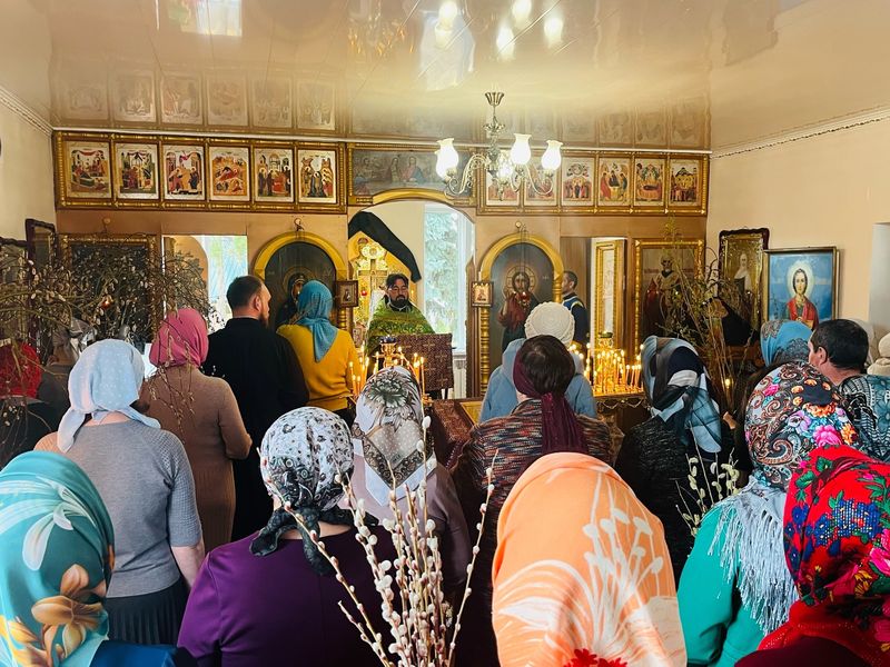 В Неделю ваий, в праздник Входа Господня в Иерусалим, в Никольском храме слободы Кашары состоялась праздничная Божественная литургия и освящение вербы