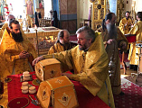 Епископ Шахтинский и Миллеровский Симон совершил Божественную литургию в Спасо-Преображенском соборе Валаамского мужского монастыря