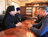Епископ Шахтинский и Миллеровский Симон и Министр внутренних дел по Республике Северная Осетия-Алания М.И. Скоков обсудили восстановление храма дореволюционных лет в слободе Агрофеновка Родионово-Несветайского района