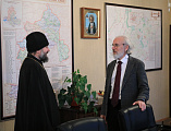 Епископ Симон встретился с православным богословом и общественным деятелем Александром Леонидовичем Дворкиным, прибывшим с просветительской программой в Шахтинскую епархию