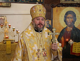 Преосвященнейший епископ Симон совершил воскресную Божественную литургию и иерейскую хиротонию в храме вмч. Пантелеимона пос. Майский